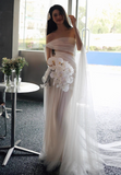 Vintage Bridal Gown Mermaid Strapless White Tulle Long Sleeves Wedding Dresses Minimalist Bridal Gowns HZ1121