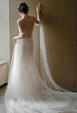 Vintage Bridal Gown Mermaid Strapless White Tulle Long Sleeves Wedding Dresses Minimalist Bridal Gowns HZ1121