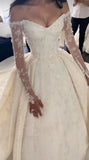 Vintage Bridal Gown Ball Gown Off The Shoulder White Lace Long Sleeves Wedding Dresses Minimalist Bridal Gowns HZ1121