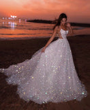Classic Bridal Gown Ball Gown Spaghetti Straps Sequin White Wedding Dresses Minimalist Bridal Gowns HZ1121