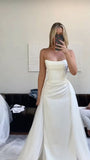 Vintage Bridal Gown Sheath Strapless White Satin Long Wedding Dresses Minimalist Bridal Gowns HZ1121