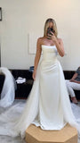 Vintage Bridal Gown Sheath Strapless White Satin Long Wedding Dresses Minimalist Bridal Gowns HZ1121