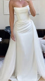 Vintage Bridal Gown Sheath Strapless White Satin Long Wedding Dresses Minimalist Bridal Gowns HZ1121
