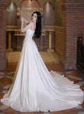 Romantic Bridal Gown A line Sweetheart Satin White Slit Wedding Dresses Minimalist Bridal Gowns HZ1121