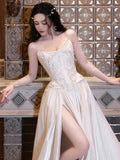 Romantic Bridal Gown A line Sweetheart Satin White Slit Wedding Dresses Minimalist Bridal Gowns HZ1121