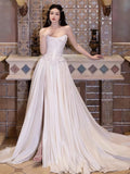 Romantic Bridal Gown A line Sweetheart Satin White Slit Wedding Dresses Minimalist Bridal Gowns HZ1121