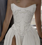 Romantic Bridal Gown A line Sweetheart Satin White Slit Wedding Dresses Minimalist Bridal Gowns HZ1121