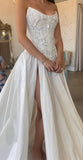 Romantic Bridal Gown A line Sweetheart Satin White Slit Wedding Dresses Minimalist Bridal Gowns HZ1121