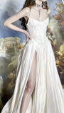 Romantic Bridal Gown A line Sweetheart Satin White Slit Wedding Dresses Minimalist Bridal Gowns HZ1121