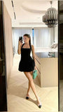 Sexy A Line Halter Black Satin Short Summer Birthday Dress Hoco Dress Birthday Outfit 16th Birthday Mini Party Dresses HZ1121