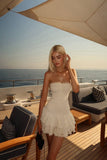Pretty A line Strapless White Lace Sleeveless Summer Birthday Dress Hoco Dress Birthday Outfit 19th Birthday Mini Cocktail Dresses HZ1121