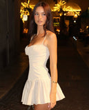 Sexy A Line Spaghetti Straps White Satin Short Summer Birthday Dress Hoco Dress Birthday Outfit 16th Birthday Mini Party Dresses HZ1121
