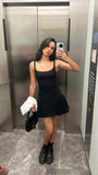 Simple A Line Spaghetti Straps Black Satin Short Summer Birthday Dress Hoco Dress Birthday Outfit 16th Birthday Mini Party Dresses HZ1121