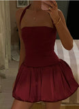 Simple A Line Halter Burgundy Satin Short Summer Birthday Dress Hoco Dress Birthday Outfit 16th Birthday Mini Party Dresses HZ1121