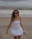 Cute A line Strapless White Satin Short Summer 18th Birthday Dress Hoco Dress Birthday Outfit 23rd Birthday Mini Party Dresses HZ1121