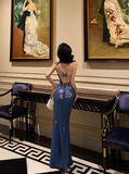 Elegant Mermaid Blue Floral Sleeveless 21st Birthday Dress Party Gown Birthday Outfits Birthday Dress Ideas For Women HZ1121