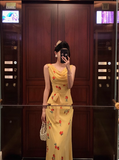 Classy Mermaid Yellow Floral Long 18th Birthday Dress Party Gown 21st Birthday Outfits Birthday Dress Ideas For Women HZ1121