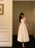Elegant A line Square White Sleeveless 21st Birthday Dress Party Gown Birthday Outfits Birthday Dress Ideas For Women HZ1121