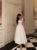 Elegant A line Square White Sleeveless 21st Birthday Dress Party Gown Birthday Outfits Birthday Dress Ideas For Women HZ1121