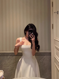 Elegant A line Square White Sleeveless 21st Birthday Dress Party Gown Birthday Outfits Birthday Dress Ideas For Women HZ1121