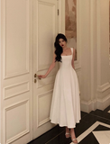 Elegant A line Square White Sleeveless 21st Birthday Dress Party Gown Birthday Outfits Birthday Dress Ideas For Women HZ1121