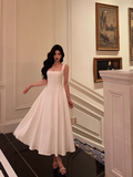 Elegant A line Square White Sleeveless 21st Birthday Dress Party Gown Birthday Outfits Birthday Dress Ideas For Women HZ1121