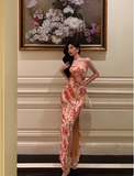 Elegant Mermaid Strapless Pink Floral Sleeveless 21st Birthday Dress Party Gown Birthday Outfits Birthday Dress Ideas For Women HZ1121