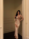 Classy Mermaid Spaghetti Straps Floral Chiffon Long 18th Birthday Dress Party Gown 21st Birthday Outfits Birthday Dress Ideas For Women HZ1121