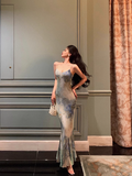 Classy Mermaid Spaghetti Straps Green Floral Chiffon Long 18th Birthday Dress Party Gown 21st Birthday Outfits Birthday Dress Ideas For Women HZ1121