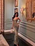 Classy Mermaid Spaghetti Straps Green Floral Chiffon Long 18th Birthday Dress Party Gown 21st Birthday Outfits Birthday Dress Ideas For Women HZ1121