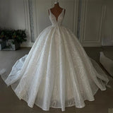 Luxury Sparkly Ball Gown Wedding Dress Tailored Beads V Neck Wedding Dresses Bridal Gowns HZ1121