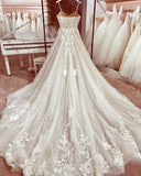 Chic Spaghetti Straps Wedding Dresses Lace Applique Princess Lace A-line Bridal Gowns HZ1121