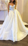 Satin A-Line Sweetheart Strapless Empire Lace Applique With Train Wedding Dress Bridal Gowns HZ1121