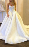Satin A-Line Sweetheart Strapless Empire Lace Applique With Train Wedding Dress Bridal Gowns HZ1121