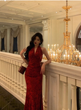 Elegant Sheath Halter Sleeveless Burgundy 21st Birthday Dress Party Gown Birthday Outfits Birthday Dress Ideas For Women HZ1121