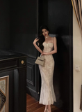 Elegant Mermaid Spaghetti Straps White Sleeveless 21st Birthday Dress Party Gown Birthday Outfits Birthday Dress Ideas For Women HZ1121