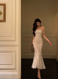 Elegant Mermaid Spaghetti Straps White Sleeveless 21st Birthday Dress Party Gown Birthday Outfits Birthday Dress Ideas For Women HZ1121
