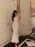 Elegant Mermaid Spaghetti Straps White Sleeveless 21st Birthday Dress Party Gown Birthday Outfits Birthday Dress Ideas For Women HZ1121