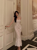 Elegant Mermaid Spaghetti Straps White Sleeveless 21st Birthday Dress Party Gown Birthday Outfits Birthday Dress Ideas For Women HZ1121