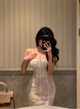 Elegant Mermaid Spaghetti Straps White Sleeveless 21st Birthday Dress Party Gown Birthday Outfits Birthday Dress Ideas For Women HZ1121