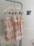 Sweet A Line Spaghetti Straps Pink Sequin Casual Dress Summer Short Holiday Dresses HZ1121