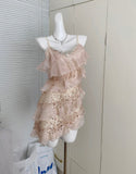 Sweet A Line Spaghetti Straps Pink Sequin Casual Dress Summer Short Holiday Dresses HZ1121