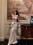 Elegant Mermaid Straps White Satin Sleeveless 21st Birthday Dresses Evening Gown Birthday Outfits Birthday Dress Ideas For Women HZ1121