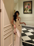 Elegant Mermaid Straps White Satin Sleeveless 21st Birthday Dresses Evening Gown Birthday Outfits Birthday Dress Ideas For Women HZ1121