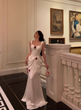 Elegant Mermaid Straps White Satin Sleeveless 21st Birthday Dresses Evening Gown Birthday Outfits Birthday Dress Ideas For Women HZ1121