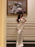 Elegant Mermaid Straps White Satin Sleeveless 21st Birthday Dresses Evening Gown Birthday Outfits Birthday Dress Ideas For Women HZ1121