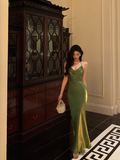 Elegant Sheath Spaghetti Straps Green Sleeveless Burgundy 23rd Birthday Dress Party Gown Birthday Outfits Birthday Dress Ideas For Women HZ1121
