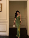 Elegant Sheath Spaghetti Straps Green Sleeveless Burgundy 23rd Birthday Dress Party Gown Birthday Outfits Birthday Dress Ideas For Women HZ1121