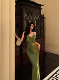 Elegant Sheath Spaghetti Straps Green Sleeveless Burgundy 23rd Birthday Dress Party Gown Birthday Outfits Birthday Dress Ideas For Women HZ1121