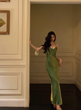 Elegant Sheath Spaghetti Straps Green Sleeveless Burgundy 23rd Birthday Dress Party Gown Birthday Outfits Birthday Dress Ideas For Women HZ1121